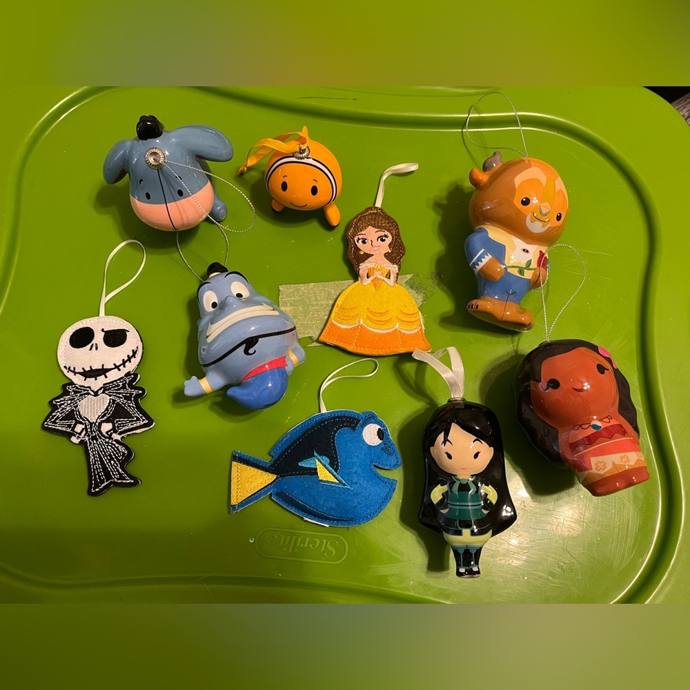 Collection of Non-Breakable Disney Ornaments - Moana, Aladdin, Finding Nemo, etc